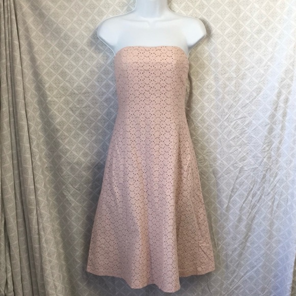 Soft Pink Lace Eyelet Strapless A Line Dress 100% Cotton Fully Lined Size 6 - Picture 1 of 14